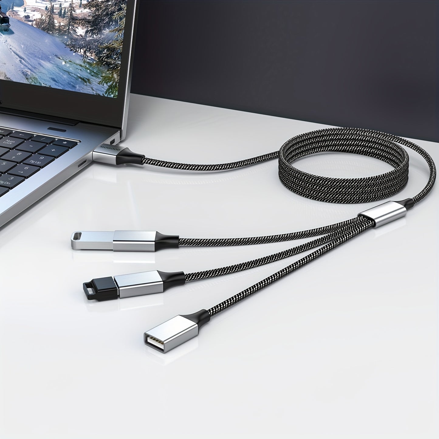 6.6ft USB Extension Cable - Durable Aluminum & Nylon, 3-Port Splitter Adapter for Webcam, Camera, Phone, Mouse, Keyboard, Printer, Hard Drive, Headset, Xbox