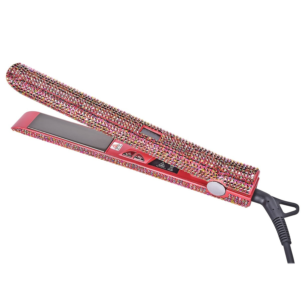 MEEKNISS Professional -encrusted Hair Straightener & Curler 2-in-1 - Fast Flat Iron with Nano- Plates, 480°F Max Temp, Digital LCD Display, Dual Voltage (110-240V) for Wet/Dry Hair, Pink & Black Glitter Design, Worldwide Tra