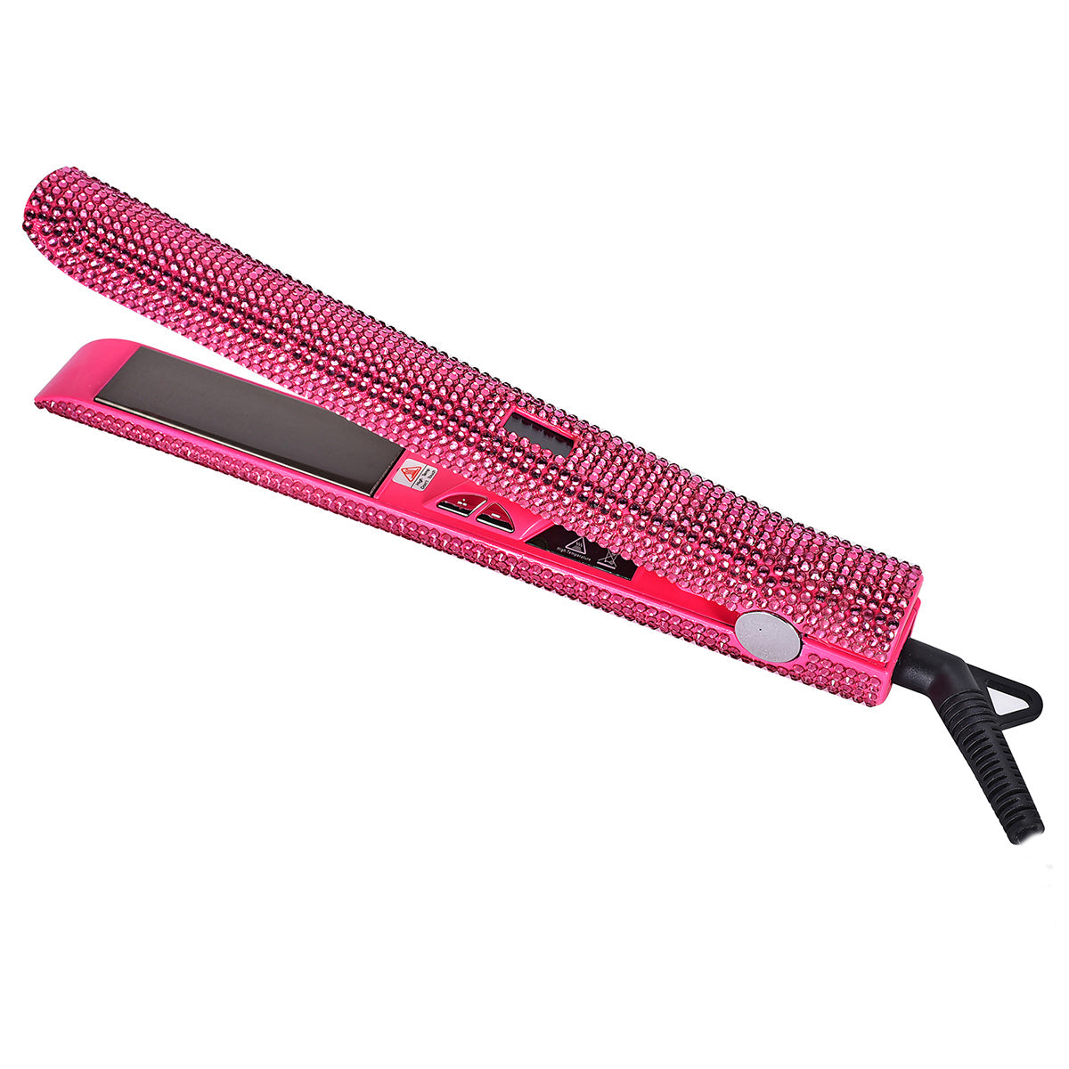MEEKNISS Professional -encrusted Hair Straightener & Curler 2-in-1 - Fast Flat Iron with Nano- Plates, 480°F Max Temp, Digital LCD Display, Dual Voltage (110-240V) for Wet/Dry Hair, Pink & Black Glitter Design, Worldwide Tra