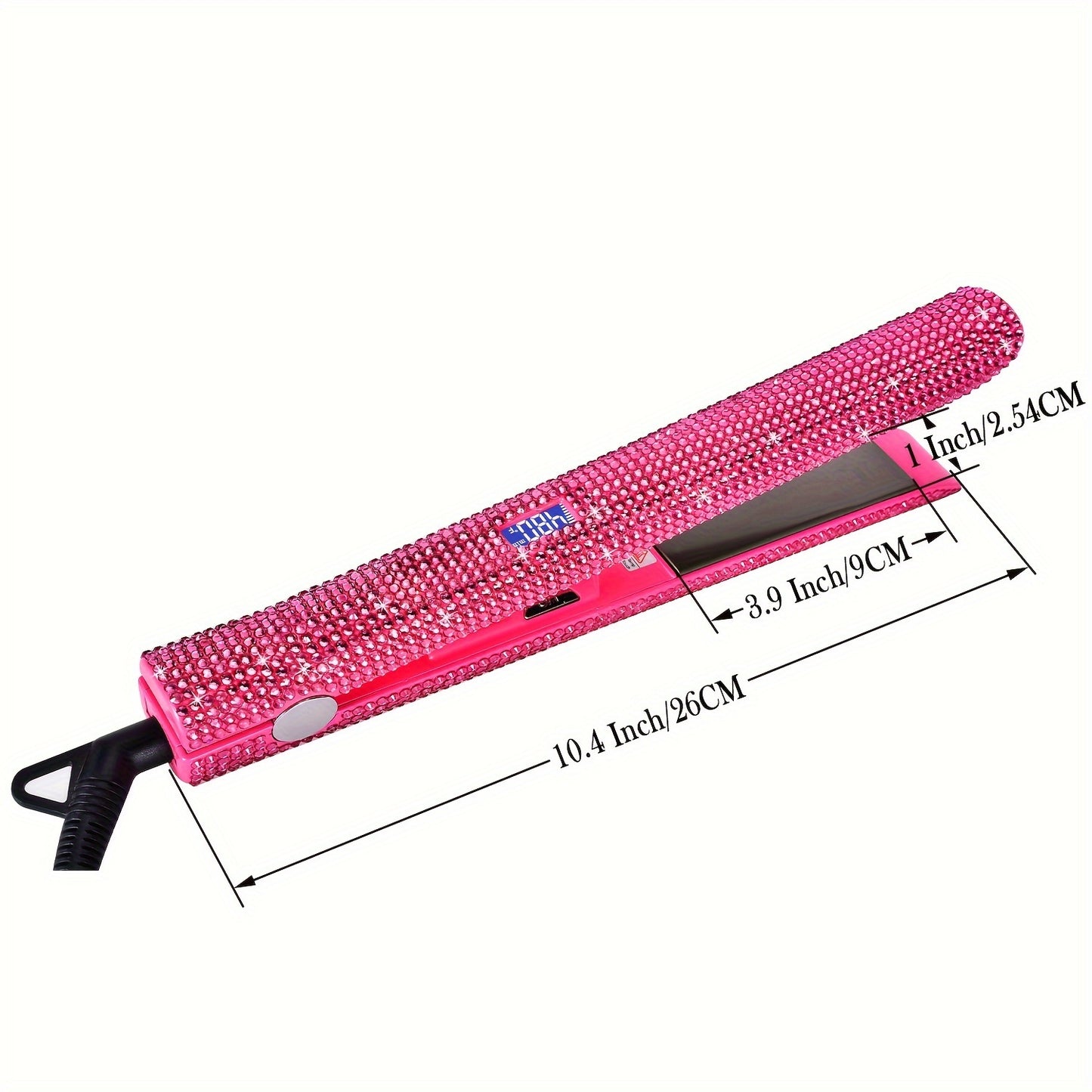 MEEKNISS Professional -encrusted Hair Straightener & Curler 2-in-1 - Fast Flat Iron with Nano- Plates, 480°F Max Temp, Digital LCD Display, Dual Voltage (110-240V) for Wet/Dry Hair, Pink & Black Glitter Design, Worldwide Tra