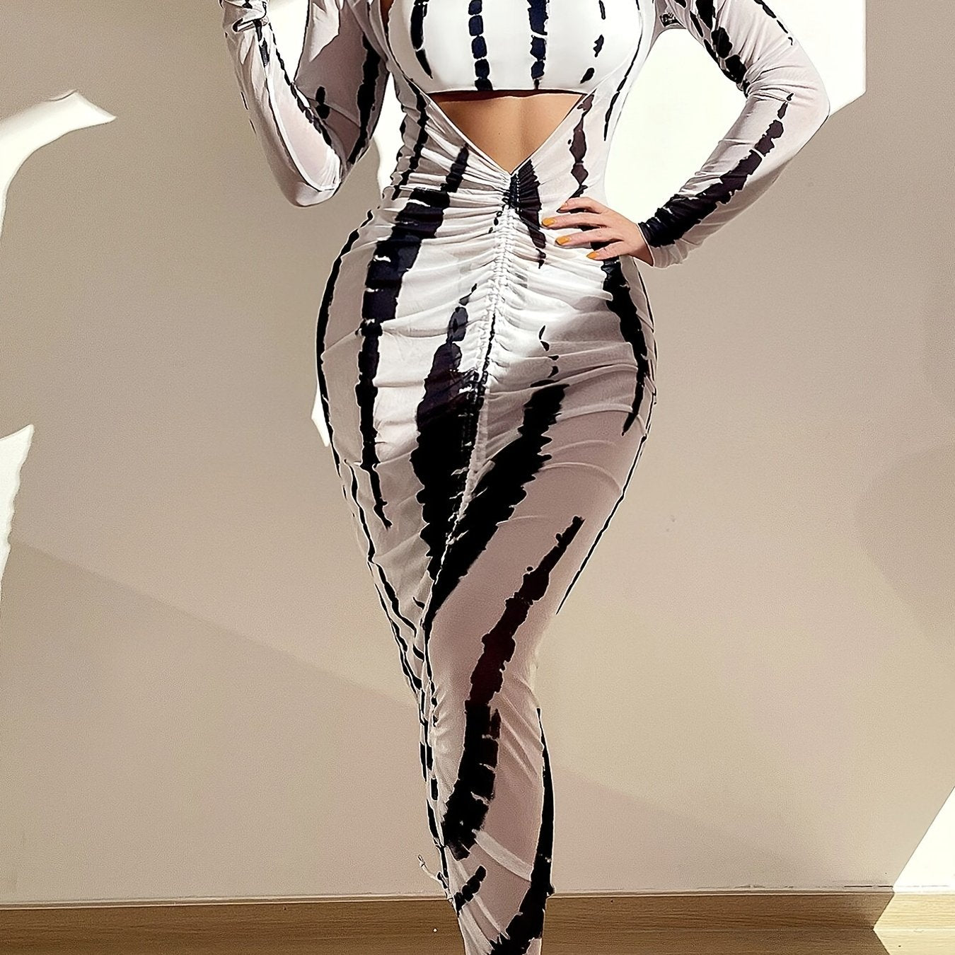Mesh Stripe Bikini Three Piece Set Women's Beach Skirt Swimsuit