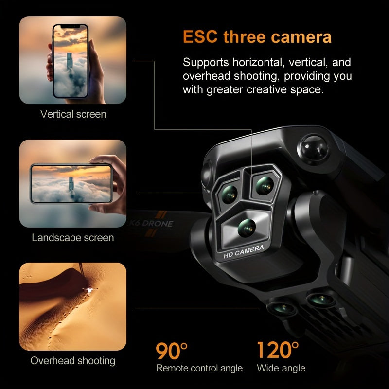 K6 Max Foldable 5-Camera Drone: Beginner-Friendly, Customizable Routes, Obstacle Avoidance, Christmas/Halloween/Thanksgiving Gift