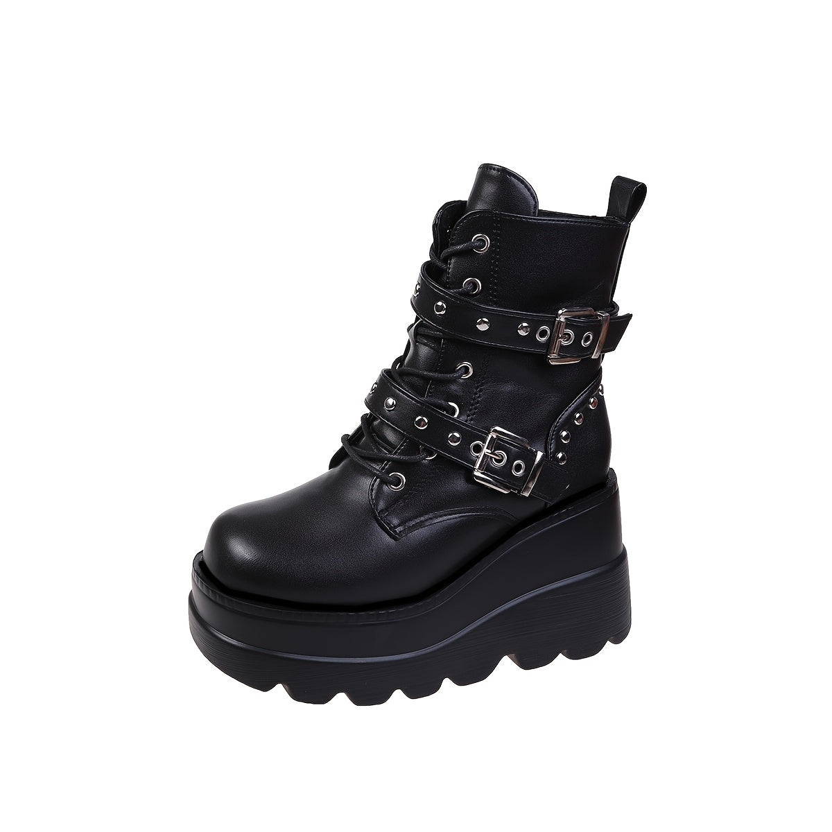 Women'S Chunky Platform Boots - Gothic Punk Boots with Lace-Up Closure, Thick Platform Heels for Height Increase, PU Sole - Edgy Gothic Punk Shoes for Concerts, Parties, Everyday - Synthetic Cover Gothic Footwear Gift for Wom