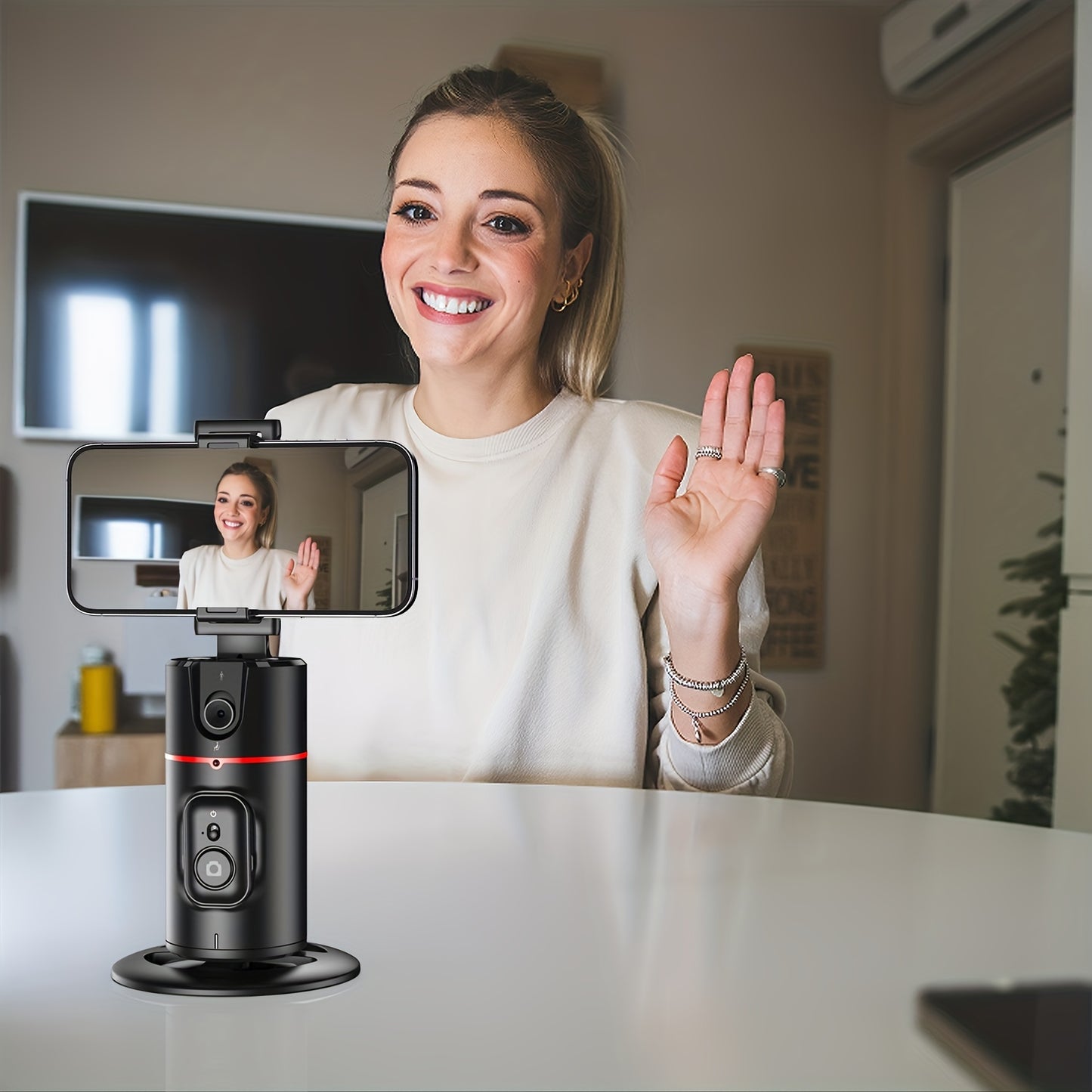 Auto Face Tracking Tripod, Auto Tracking Phone Holder, No App Required, 360° Rotation Face Body Phone Camera Mount Smart Shooting Phone Tracking Holder With Remote Gesture Control For Vlog, Streaming, Video