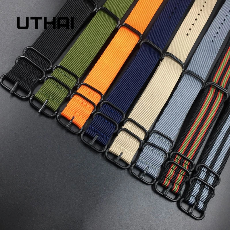 UTHAI P31 Nylon Straps 18mm 20mm 22mm 24mm Nylon Watch Band nylon canvas watch strap with five-ring black buckle steel thic
