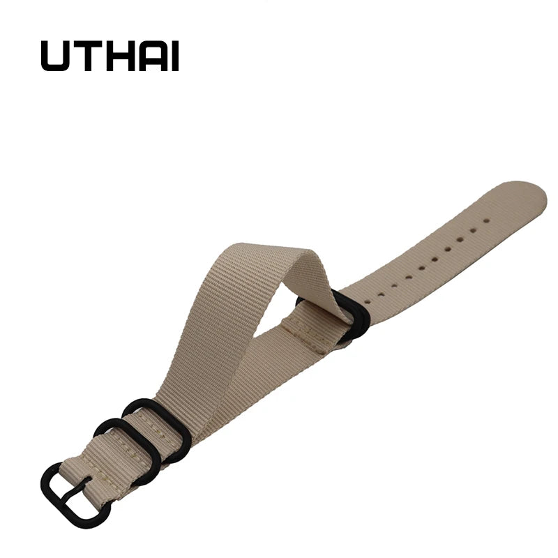UTHAI P31 Nylon Straps 18mm 20mm 22mm 24mm Nylon Watch Band nylon canvas watch strap with five-ring black buckle steel thic