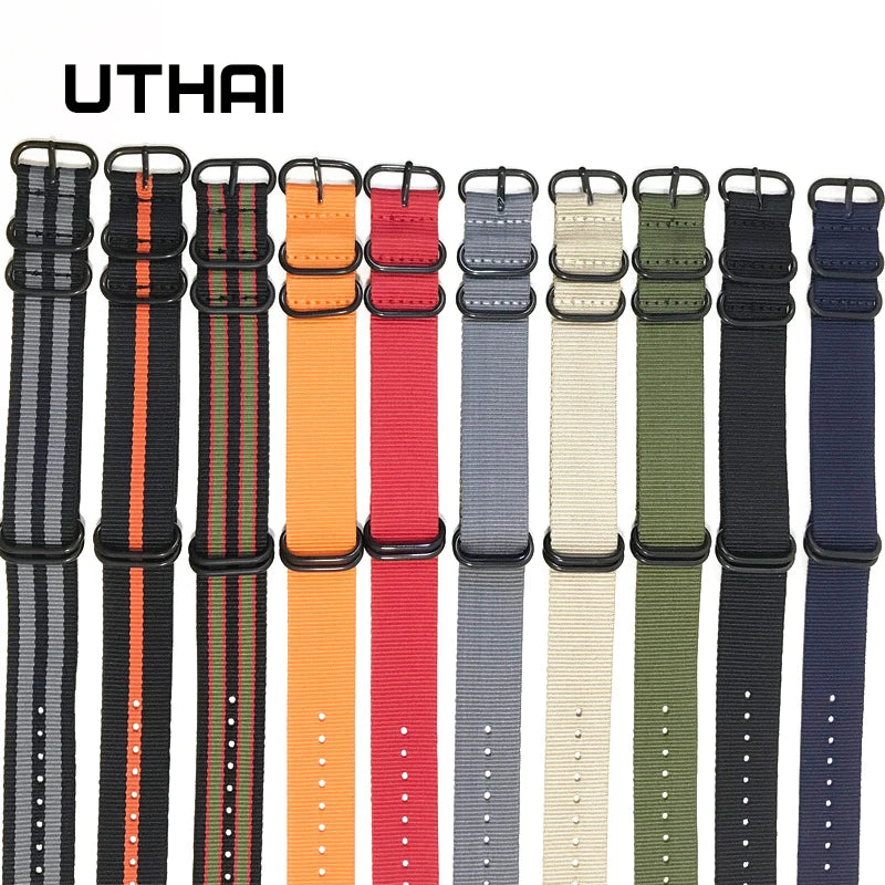UTHAI P31 Nylon Straps 18mm 20mm 22mm 24mm Nylon Watch Band nylon canvas watch strap with five-ring black buckle steel thic
