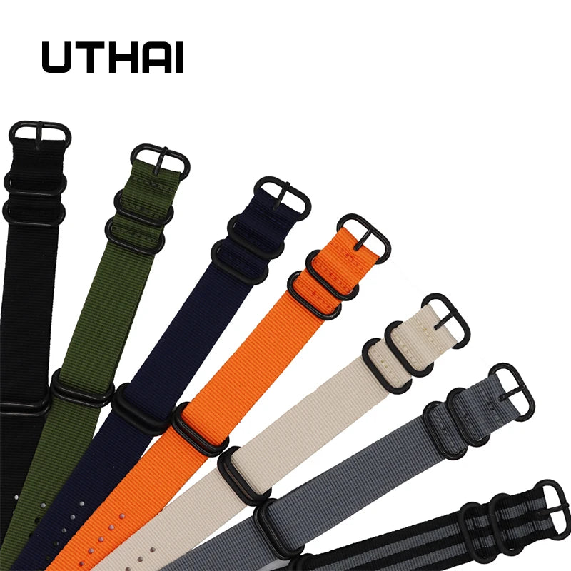 UTHAI P31 Nylon Straps 18mm 20mm 22mm 24mm Nylon Watch Band nylon canvas watch strap with five-ring black buckle steel thic
