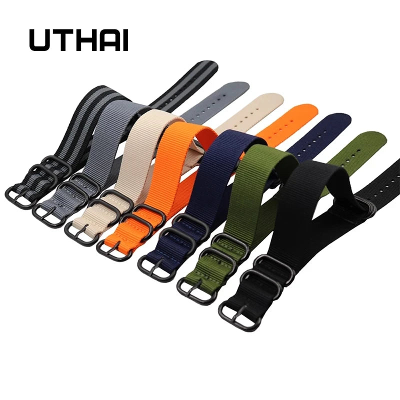 UTHAI P31 Nylon Straps 18mm 20mm 22mm 24mm Nylon Watch Band nylon canvas watch strap with five-ring black buckle steel thic