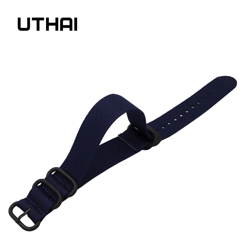 UTHAI P31 Nylon Straps 18mm 20mm 22mm 24mm Nylon Watch Band nylon canvas watch strap with five-ring black buckle steel thic