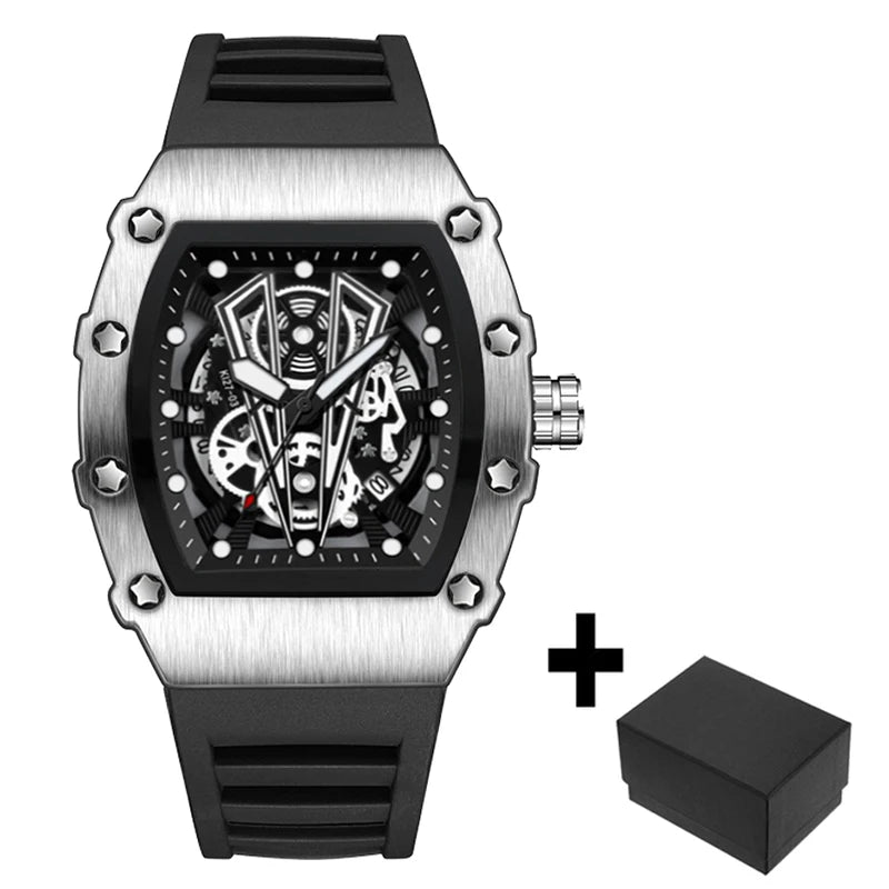 Luxury Brand Mens Wristwatch Fashion Black Skeleton Dial Quartz Watches Man Sport Waterproof Auto Date Mille Clock Dropshipping