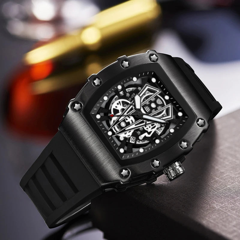 Luxury Brand Mens Wristwatch Fashion Black Skeleton Dial Quartz Watches Man Sport Waterproof Auto Date Mille Clock Dropshipping