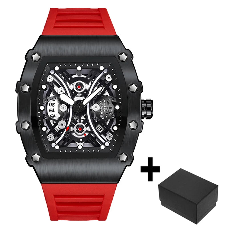Luxury Brand Mens Wristwatch Fashion Black Skeleton Dial Quartz Watches Man Sport Waterproof Auto Date Mille Clock Dropshipping