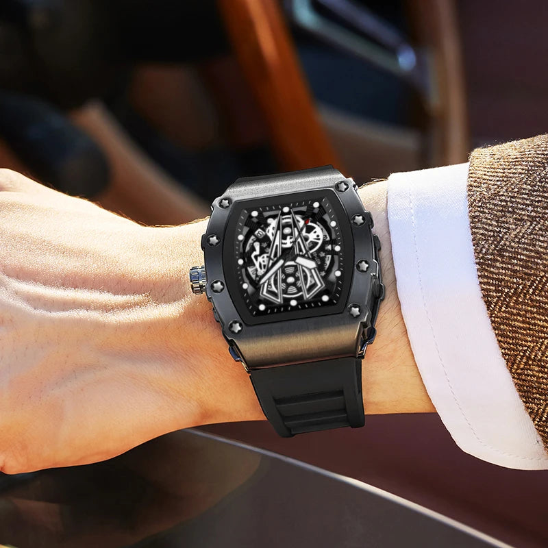 Luxury Brand Mens Wristwatch Fashion Black Skeleton Dial Quartz Watches Man Sport Waterproof Auto Date Mille Clock Dropshipping
