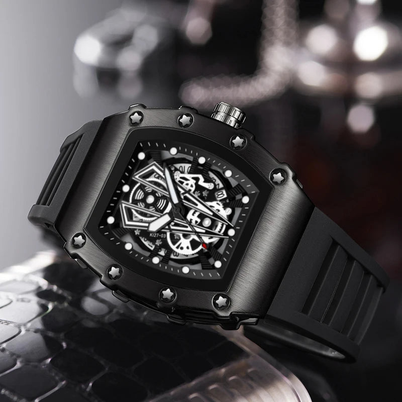Luxury Brand Mens Wristwatch Fashion Black Skeleton Dial Quartz Watches Man Sport Waterproof Auto Date Mille Clock Dropshipping