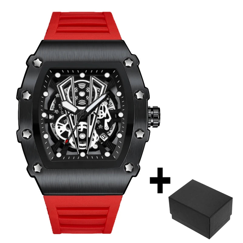 Luxury Brand Mens Wristwatch Fashion Black Skeleton Dial Quartz Watches Man Sport Waterproof Auto Date Mille Clock Dropshipping