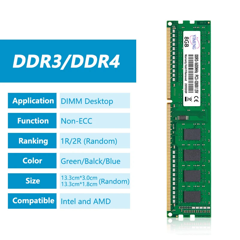 DDR3 DDR4 4GB 8GB 16GB Desktop Memory Ram PC4 1.2V 2133 2400 2666 3200Mhz PC3 1.5V 8500 10600 12800 Non-ECC DIMM Memories Ram