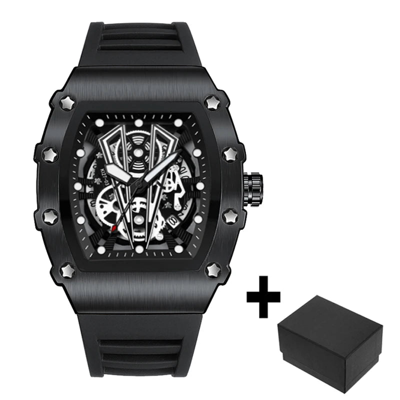Luxury Brand Mens Wristwatch Fashion Black Skeleton Dial Quartz Watches Man Sport Waterproof Auto Date Mille Clock Dropshipping