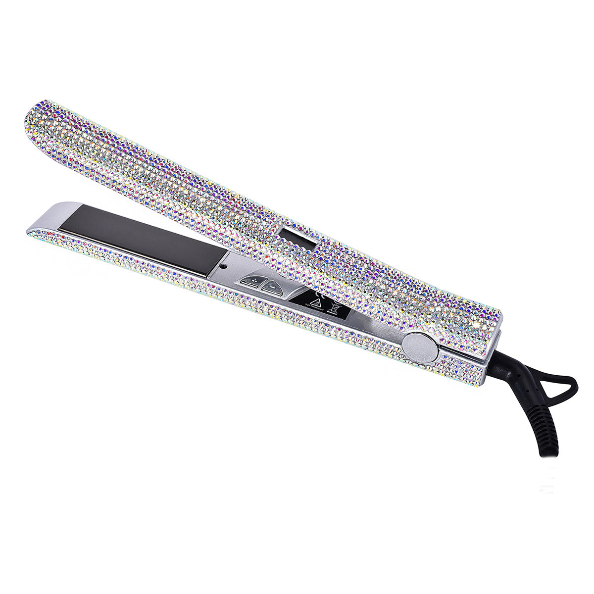 MEEKNISS Professional -encrusted Hair Straightener & Curler 2-in-1 - Fast Flat Iron with Nano- Plates, 480°F Max Temp, Digital LCD Display, Dual Voltage (110-240V) for Wet/Dry Hair, Pink & Black Glitter Design, Worldwide Tra