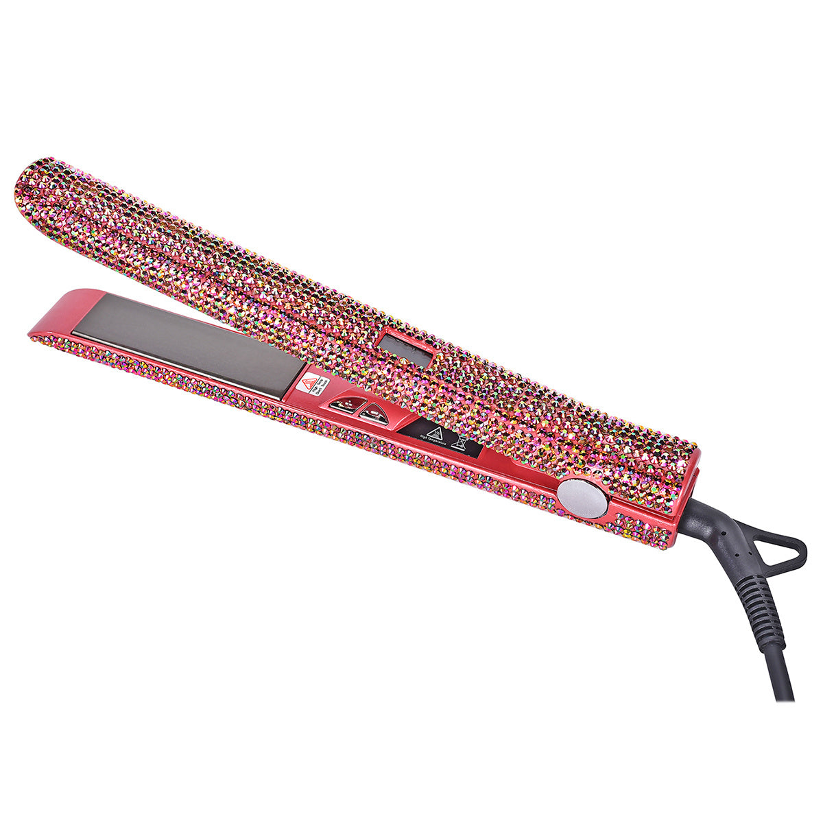 MEEKNISS Professional -encrusted Hair Straightener & Curler 2-in-1 - Fast Flat Iron with Nano- Plates, 480°F Max Temp, Digital LCD Display, Dual Voltage (110-240V) for Wet/Dry Hair, Pink & Black Glitter Design, Worldwide Tra