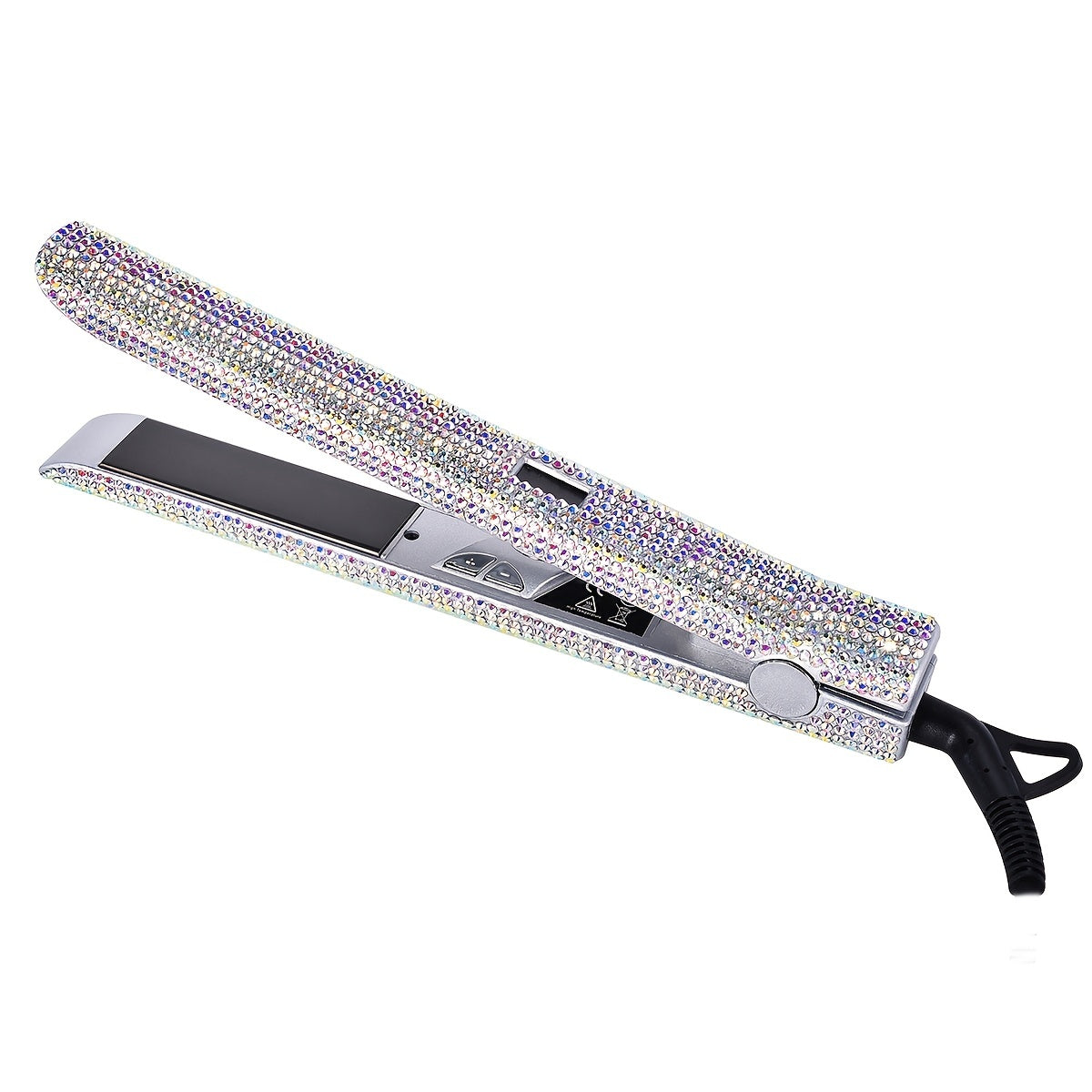 MEEKNISS Professional -encrusted Hair Straightener & Curler 2-in-1 - Fast Flat Iron with Nano- Plates, 480°F Max Temp, Digital LCD Display, Dual Voltage (110-240V) for Wet/Dry Hair, Pink & Black Glitter Design, Worldwide Tra