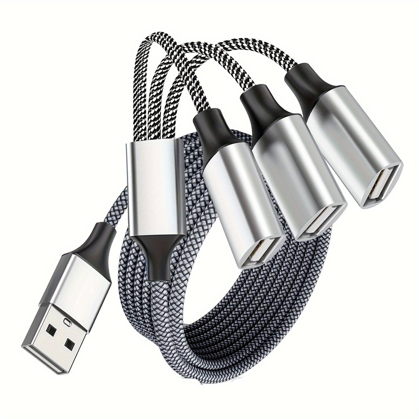 6.6ft USB Extension Cable - Durable Aluminum & Nylon, 3-Port Splitter Adapter for Webcam, Camera, Phone, Mouse, Keyboard, Printer, Hard Drive, Headset, Xbox