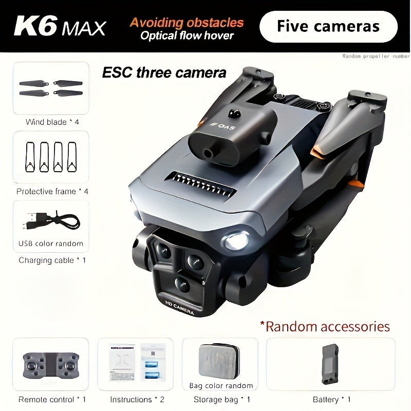 K6 Max Foldable 5-Camera Drone: Beginner-Friendly, Customizable Routes, Obstacle Avoidance, Christmas/Halloween/Thanksgiving Gift
