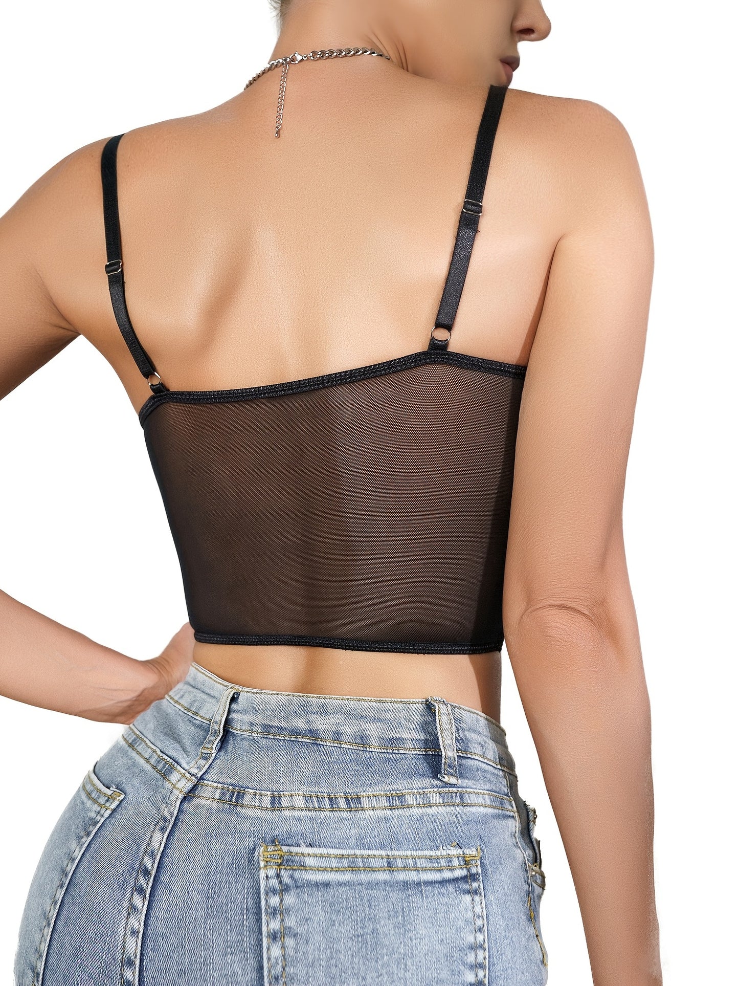 Women's Sexy Black Lace Top - Semi-Sheer V-Neck Camisole with Floral-like Patterns, Form-Fitting Elegant Lingerie for Parties, Dates, Casual Attire - Hand Wash Only