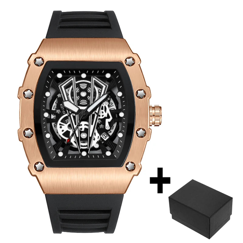 Luxury Brand Mens Wristwatch Fashion Black Skeleton Dial Quartz Watches Man Sport Waterproof Auto Date Mille Clock Dropshipping
